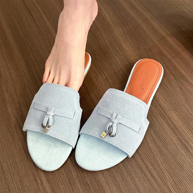 elingstudio 夏天百搭!微风蓝平底凉拖女夏季外穿舒适百搭平底鞋