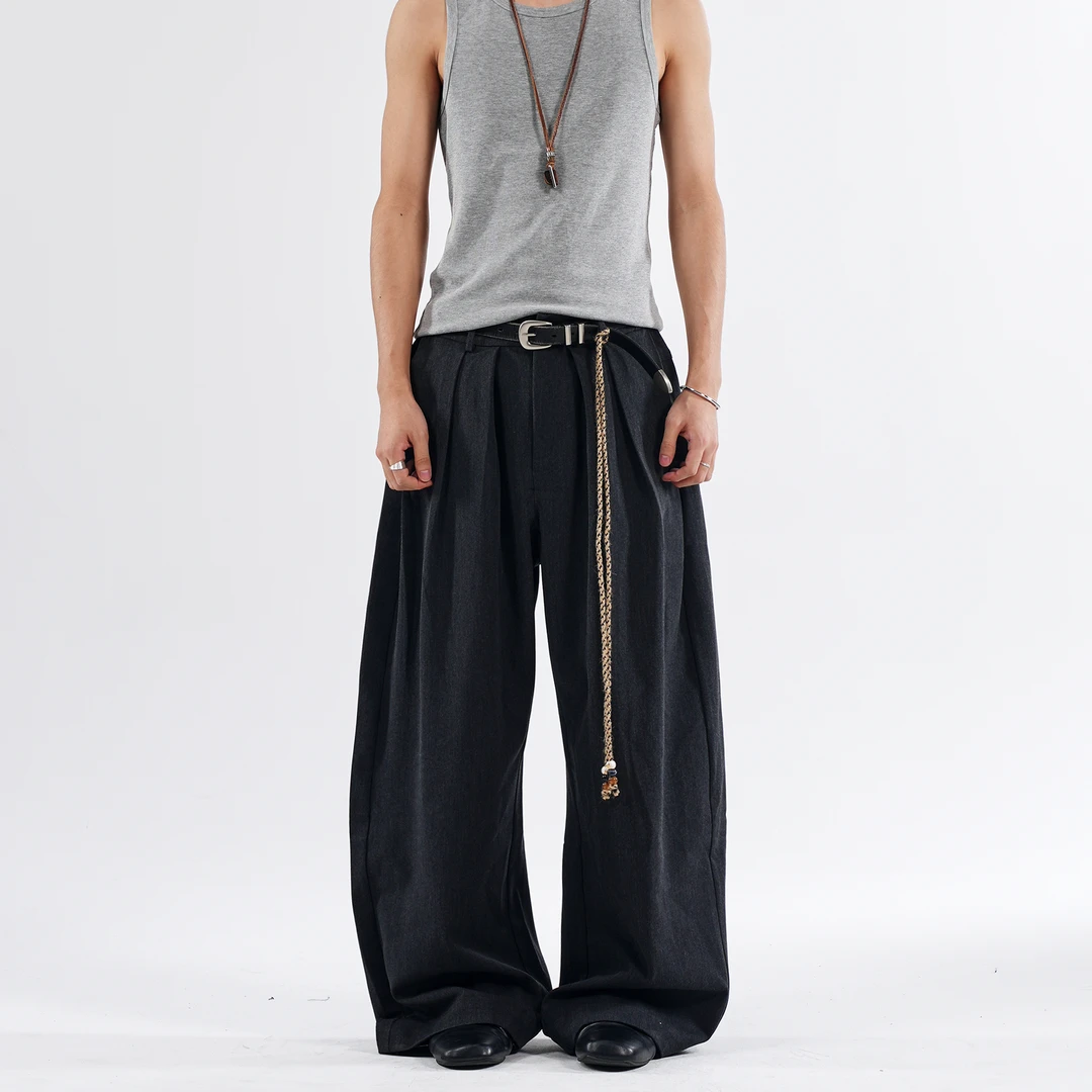 CZ2简约休闲cleanfit压褶设计弯刀裤廓形男女西裤挂绳百搭长裤