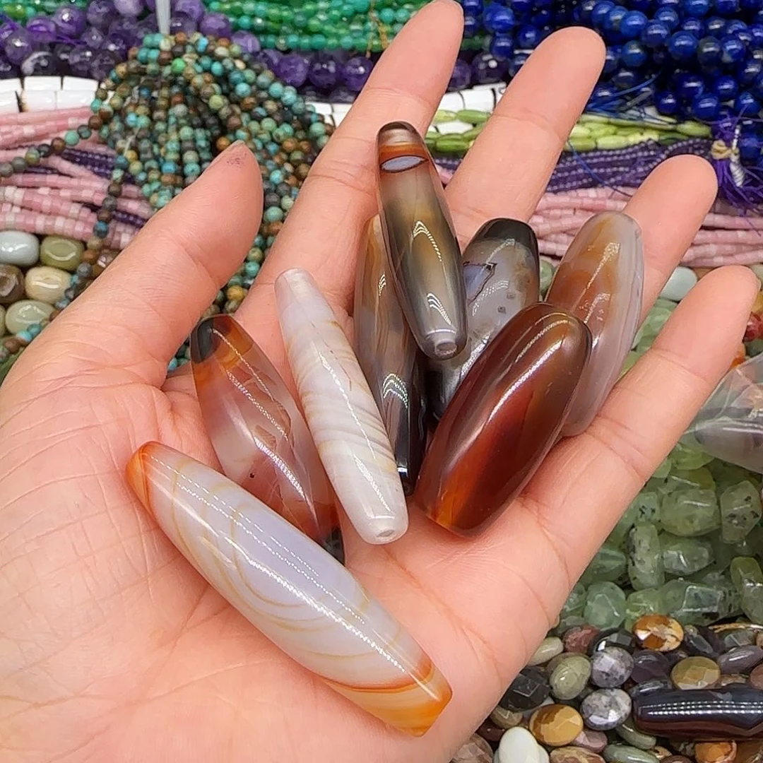 玛瑙/玉髓合金珠宝半成品老玛瑙桶珠2颗不挑