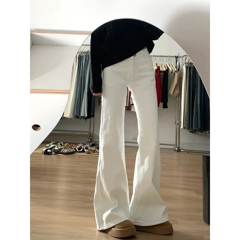 白色柳叶弯刀牛仔裤男生痞帅高级感裤子高级感美式vibe直筒微喇裤