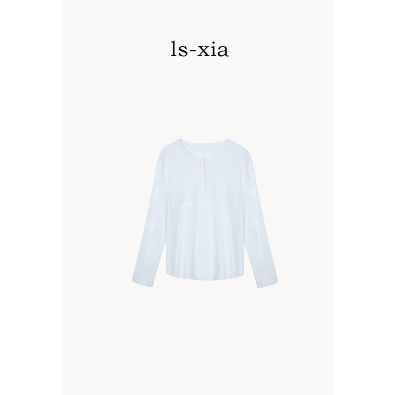 【光影独白】百搭时尚简约排扣圆领纯色长袖T恤