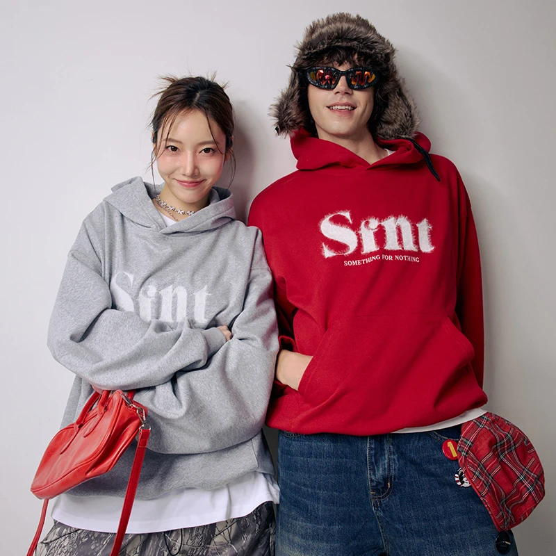 SFNT「流光溢彩」撞色长毛提花字母刺绣连帽卫衣高街情侣帽衫秋季