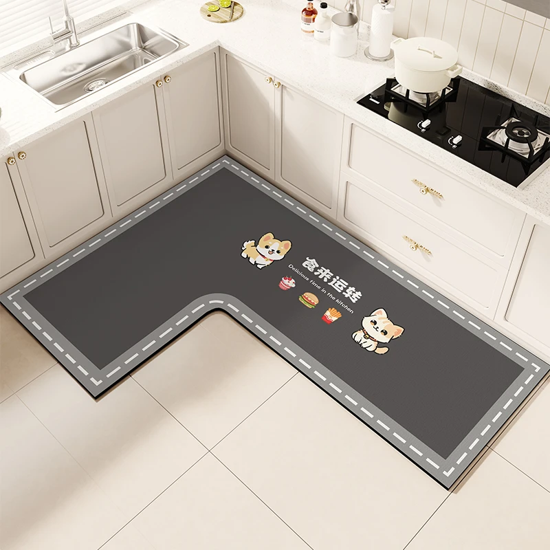 硅藻泥厨房吸水地垫防滑吸油L型脚垫家用耐脏免洗垫子可裁剪地毯