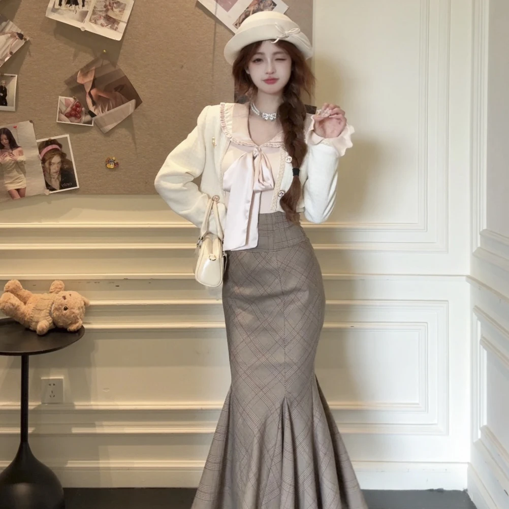 桔梗house漫步巴黎【秋季新品】少女千金小香风少女外套内搭鱼尾裙