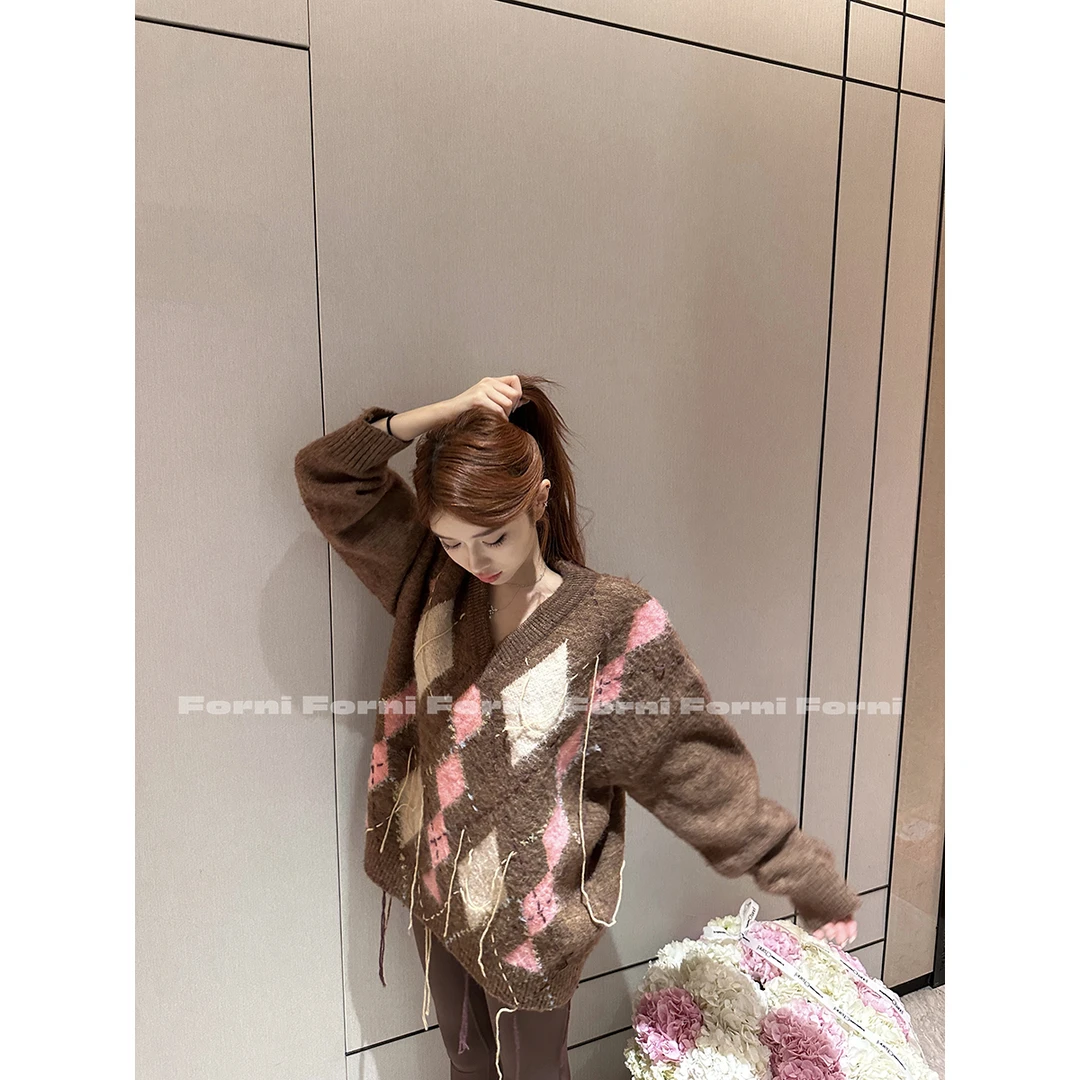 11月15日10:00 FORNI 暖冬色块 超细美丽诺羊毛菱格针织毛衣