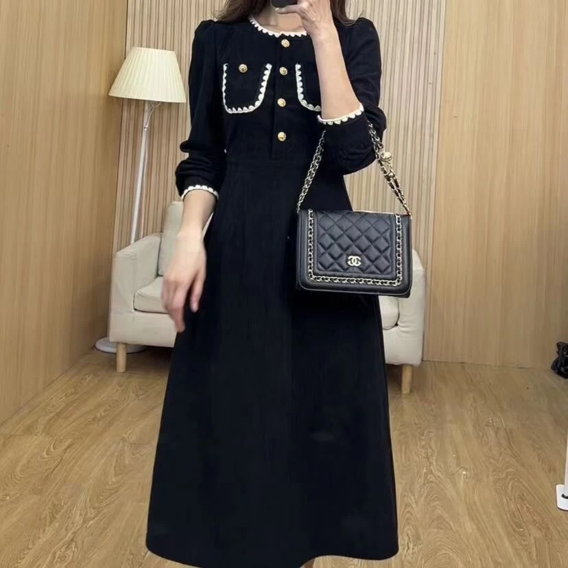 【清仓】连衣裙秋季小香风女法式赫本风气质名媛收腰小黑裙子1406