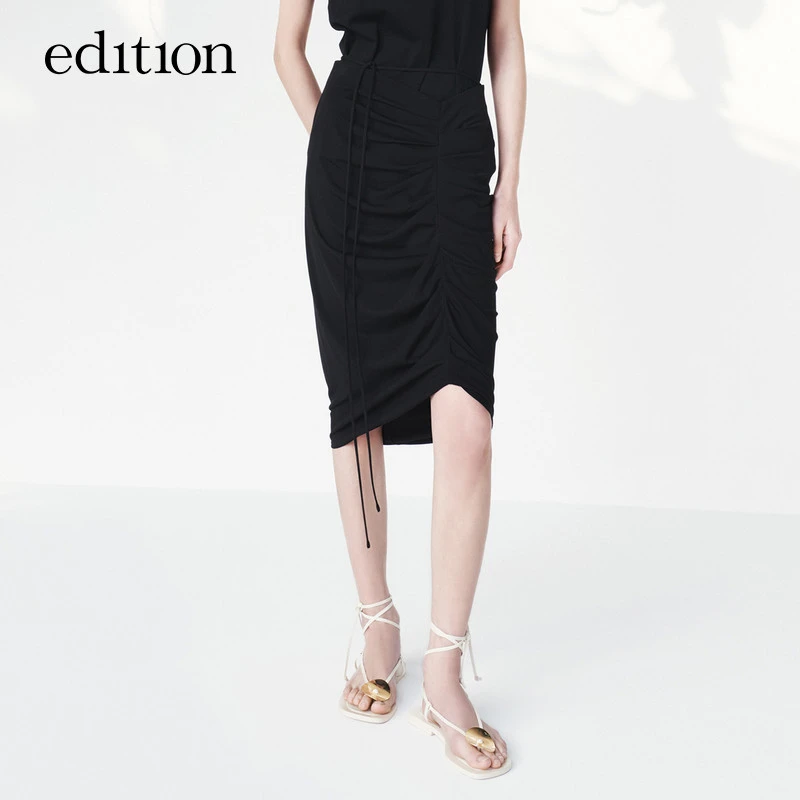 【赵老板专属】edition垂感立裁褶皱细腰带半身包臀裙#EBB2SKT019