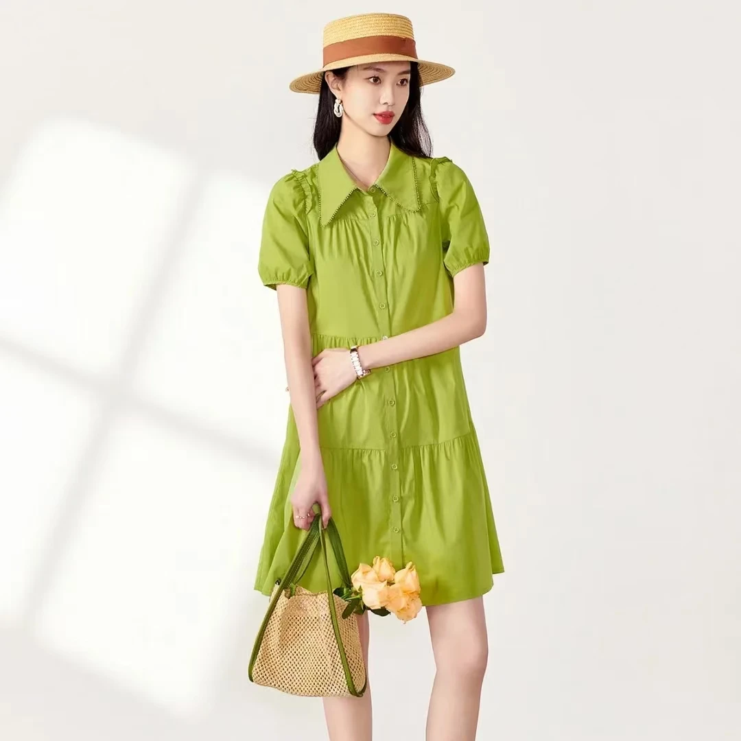 DX622优雅宽松显瘦中长款凉感翻领连衣裙中长裙连衣裙夏季