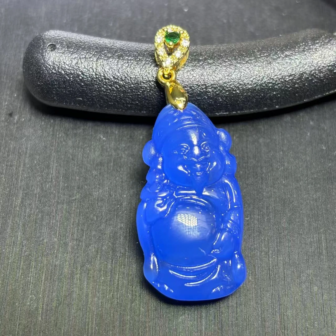 面面来财珠宝ST7410-天空之蓝玛瑙蓝财神吊坠-配扣头-配链子