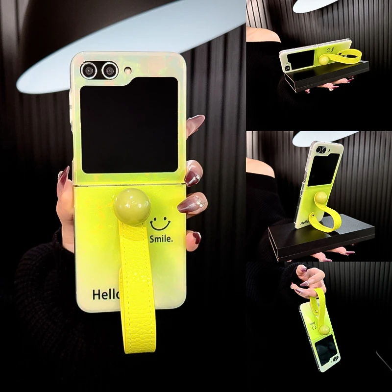 适用三星zflip6手机壳新款galaxy套zflip6贝壳纹渐变色笑脸手提女