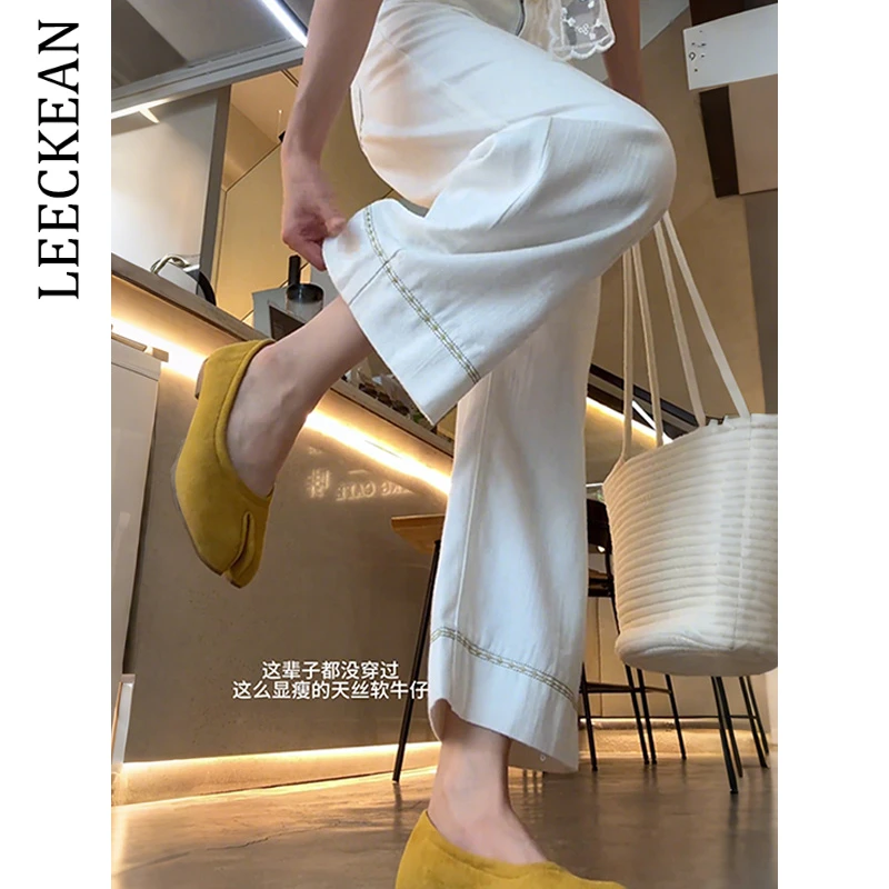 【尖货甄选】白色九分牛仔裤女2025夏季新款宽松显瘦刺绣微喇阔腿裤