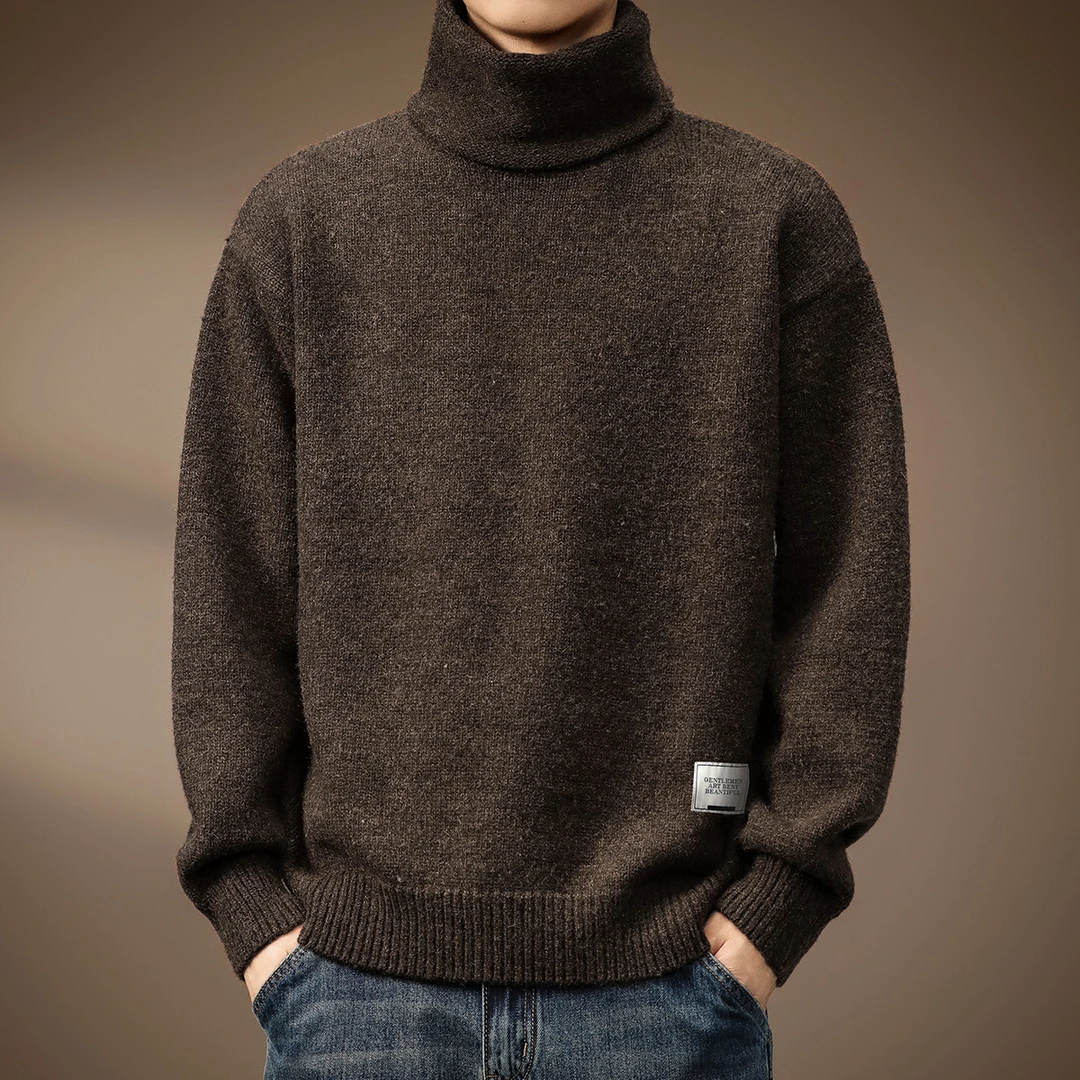 美式复古舒适柔软高领男士毛衣宽松秋冬新款休闲保暖针织打底衫男