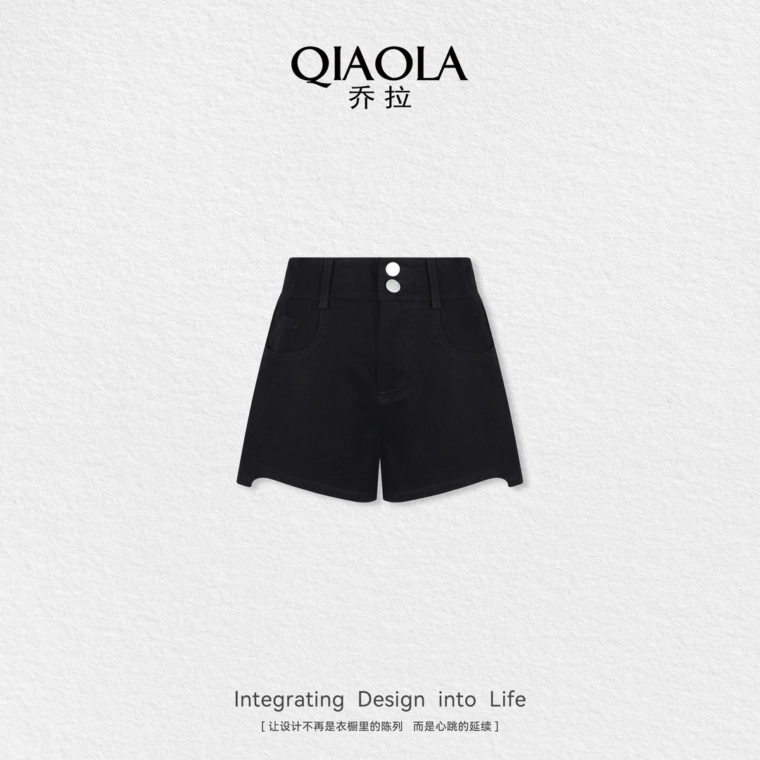 QIAOLA/乔拉【朋克城堡】夏新款黑色显瘦遮肉百搭时尚流行短裤预售