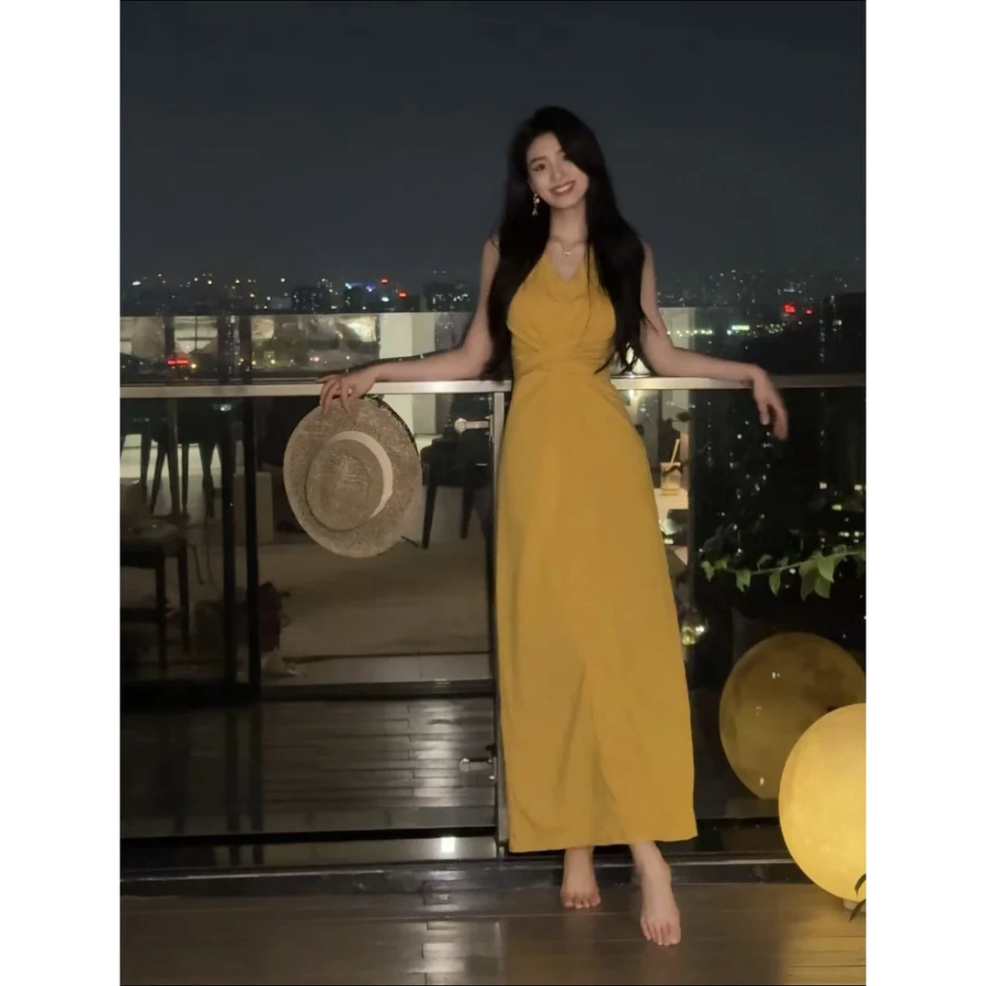 夏季新款夏季显瘦气质法式收腰长款连衣裙绿夏季绿色法式收腰长裙