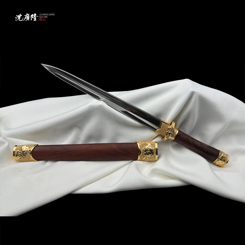 龙泉沈广隆-小祥云 黄铜镀金 血檀木 花纹钢 手工锻打 未开刃