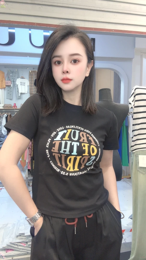 常规款短袖几何宽松型印花T恤休闲半袖女士海妖风