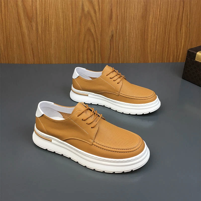 夏季新款真皮透气冲孔男鞋头层牛皮软底休闲鞋轻便舒适皮鞋板鞋男