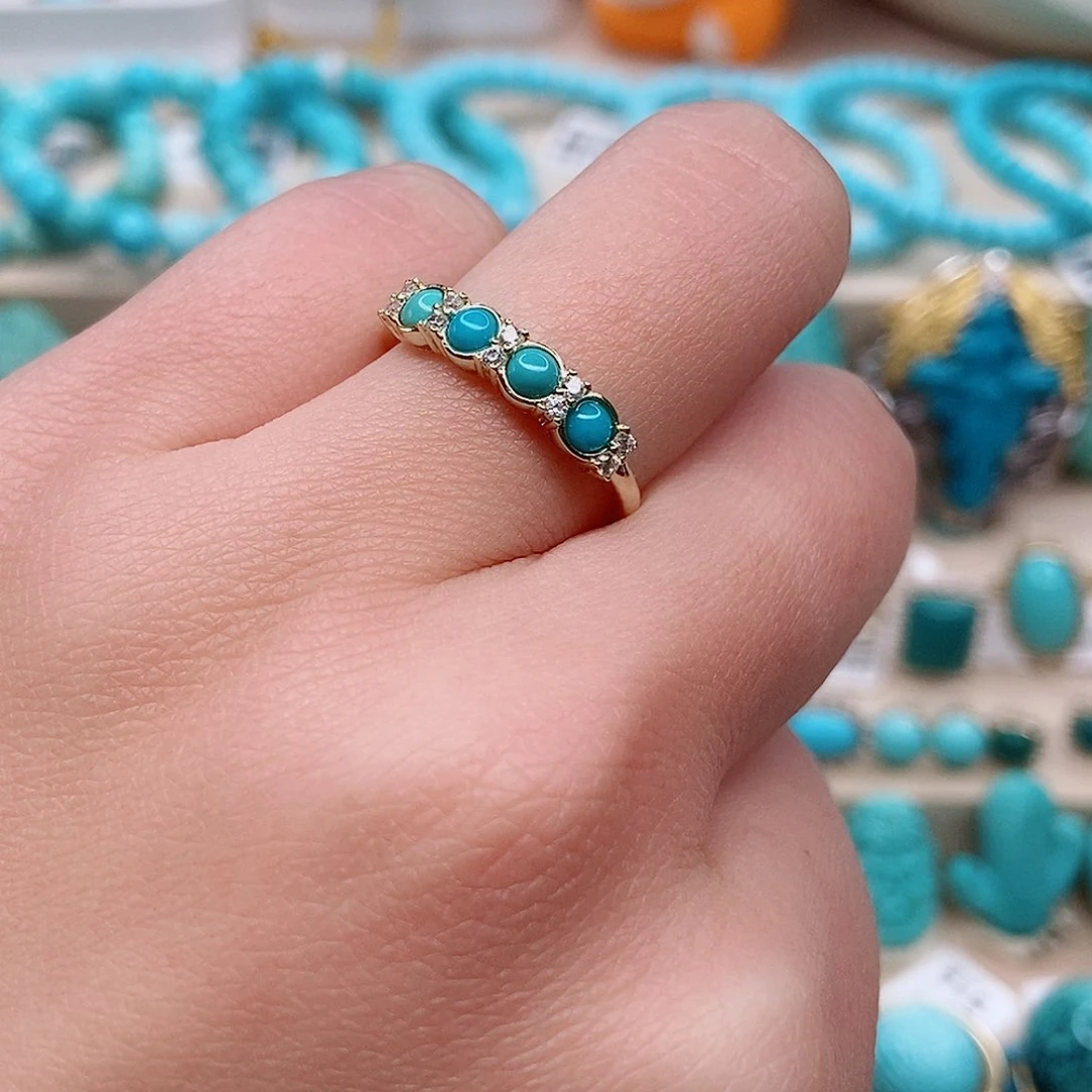 绿松石戒指银S925镀金镶嵌