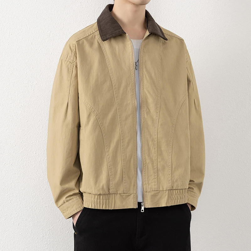 秋季纯色潮流春季工装风立领宽版夹克翻领春秋季外套休闲韩版男装