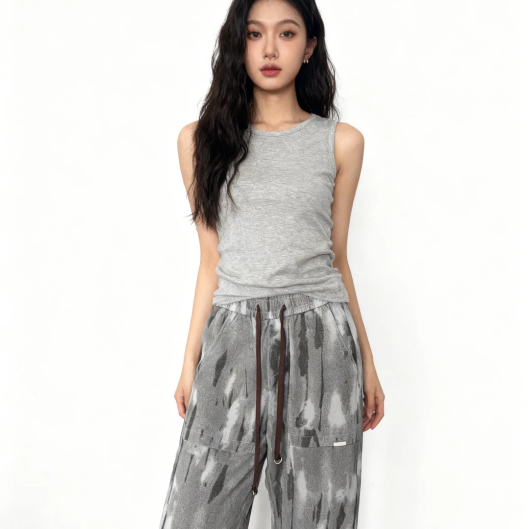 灰色渐变色宽松阔腿裤A443