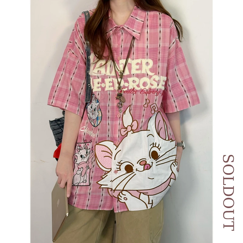 SOLDOUT原创日系卡通刺绣短袖衬衫女夏季新款宽松学院风休闲衬衣