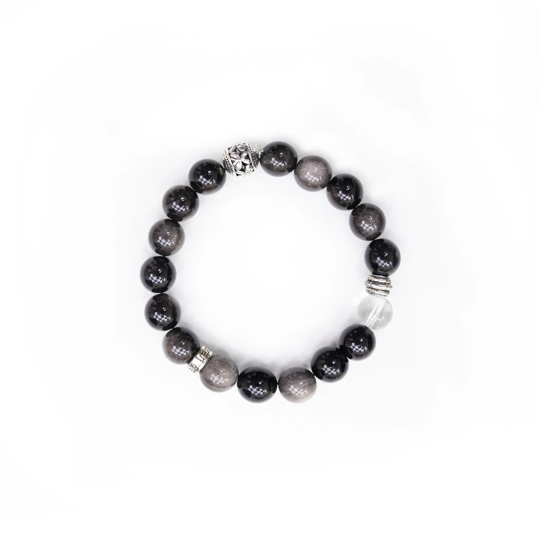 非金属仿水晶手链 非金属仿水晶手链复古银珠中性风手链男