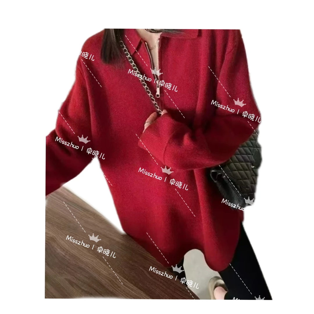 Miss zhuo｜卓晓儿 翻领宽松大码微胖毛衣显瘦时尚复古宽松
