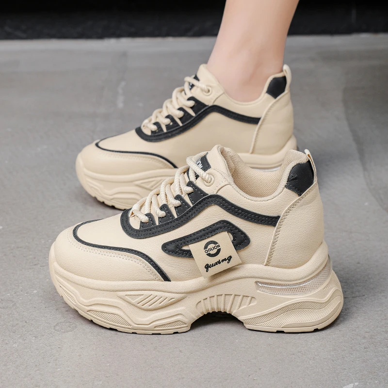 内增高女鞋厚底老爹鞋女2025秋季新款透休闲运动跑步女鞋女款
