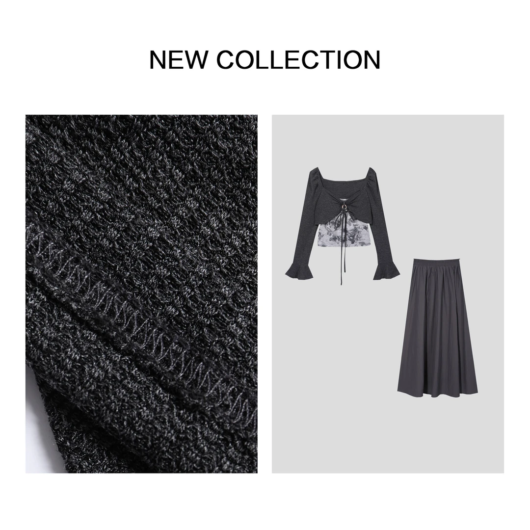 【小依专享】D3F39037B 时尚女装吊带上衣长裙三件套-9037