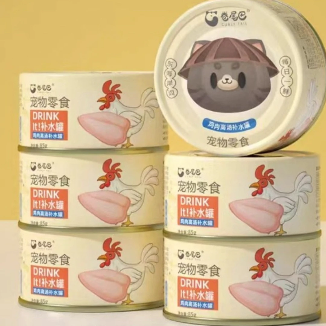 卷尾巴猫罐头 大块白肉鸡肉高汤罐补水宠物零食 85g/罐
