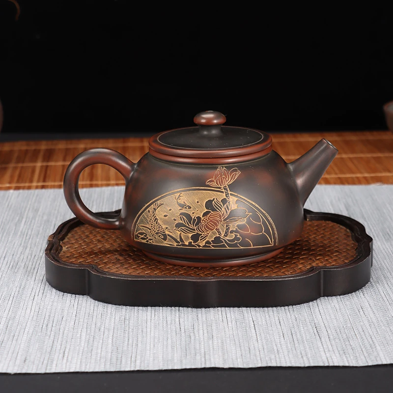 广西钦州坭兴陶茶壶纯手工制作功夫茶具连年有余茶壶