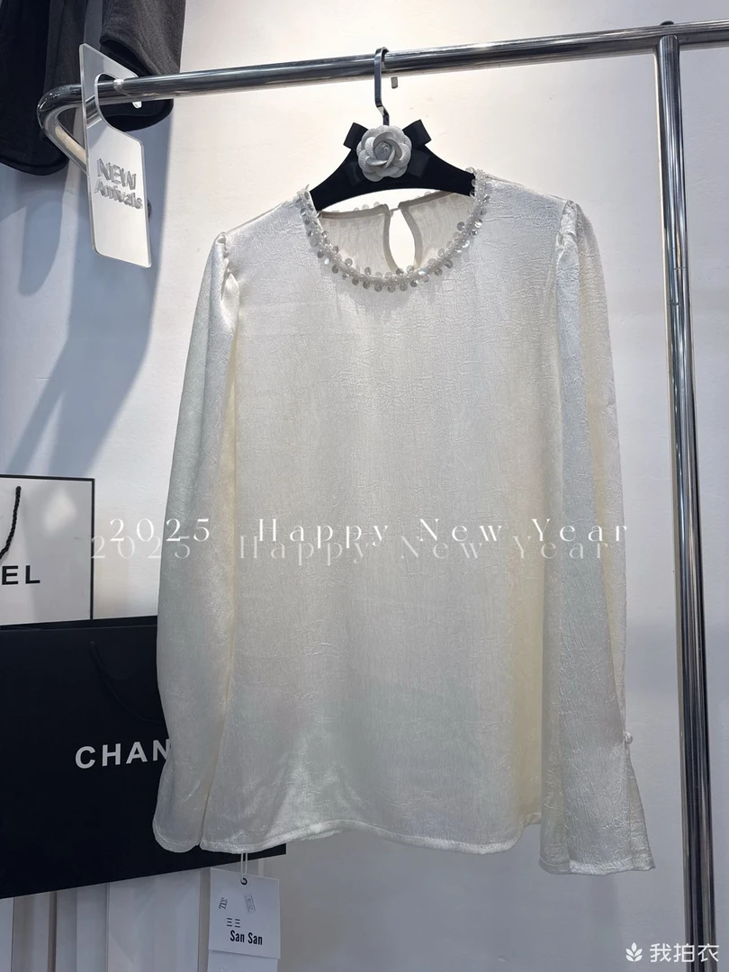 亮片圆领长袖衬衫设计感小众气质上衣ss25138