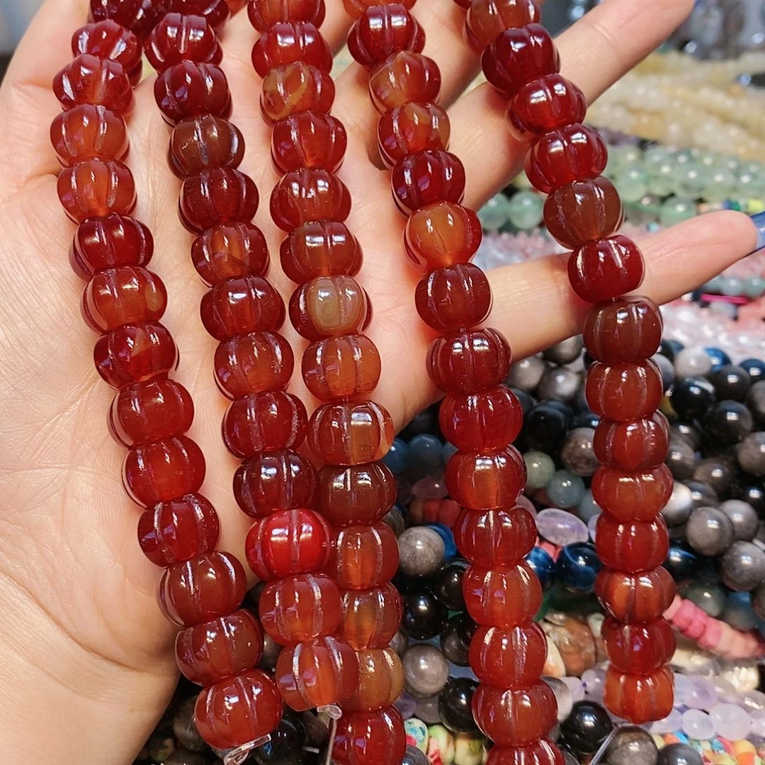 玛瑙/玉髓散珠14mm红玛瑙南瓜短条