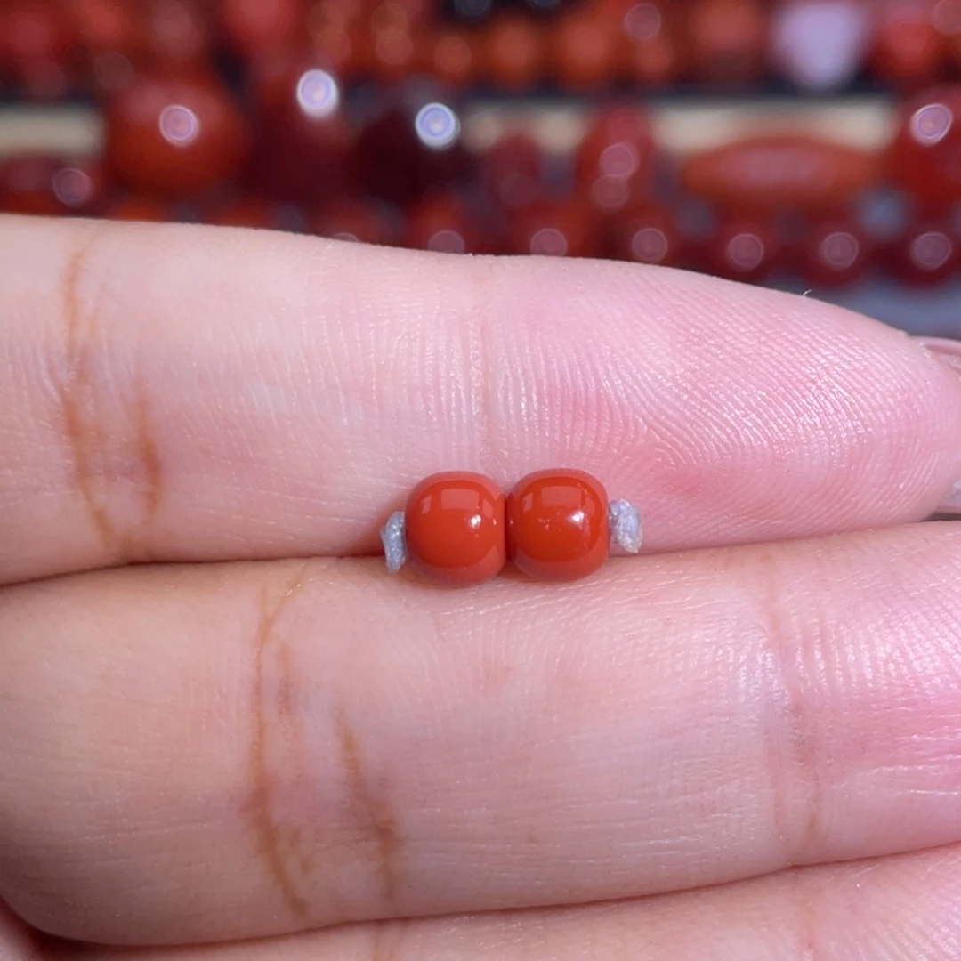 南红玛瑙未镶嵌瓦西满色满肉老型对珠卡5.4