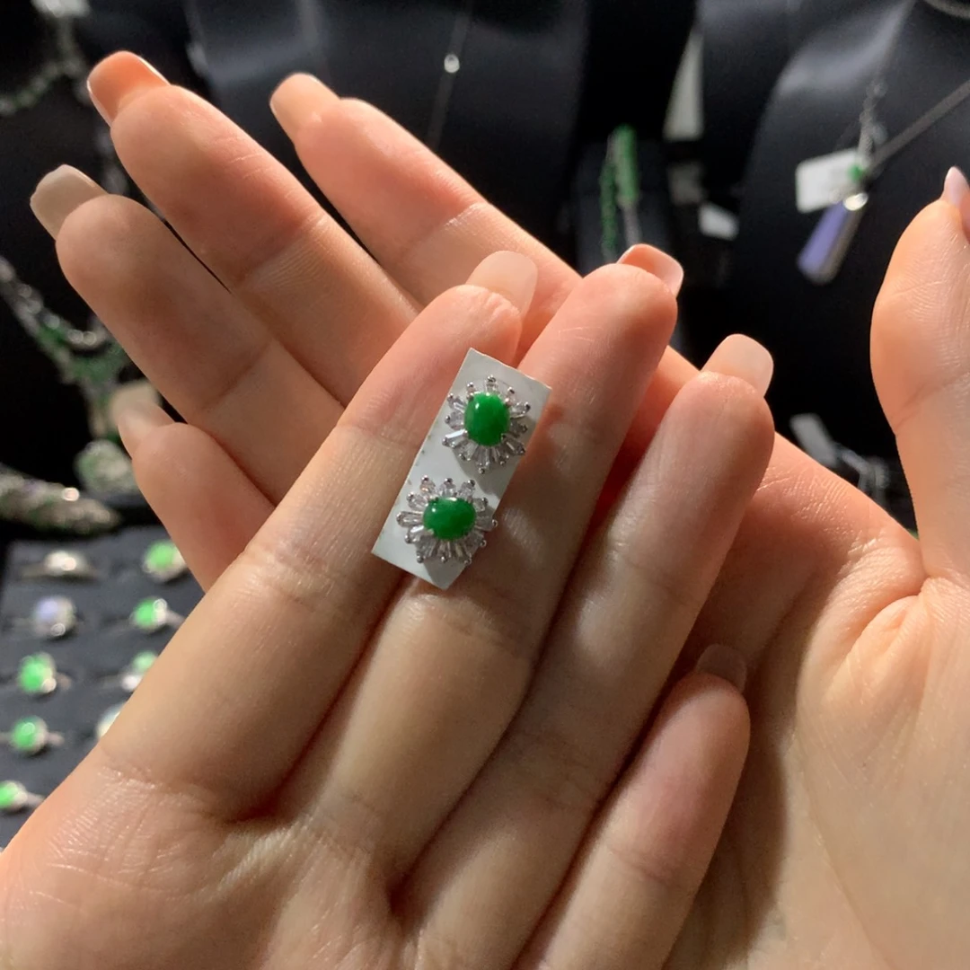 翡翠银S925镶嵌耳饰