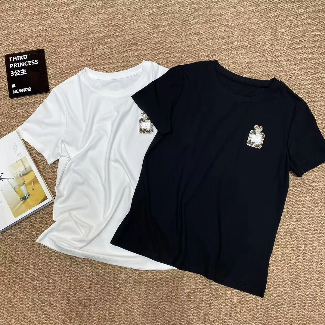 3公主ThirdPrincess 香水瓶 N5冰凉T恤轻薄重工定制夏季女装上衣