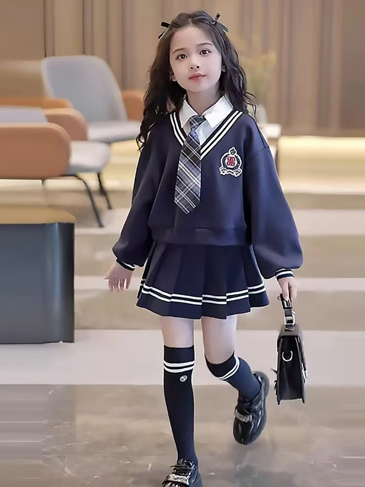 女童秋装2026新款套装儿童学院风秋冬季洋气时髦假两件JK女孩裙子