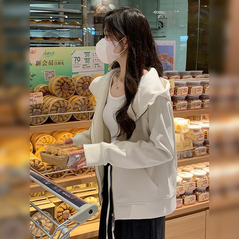 宽松空气层连帽卫衣外套女春秋爆款2025新款运动百搭开衫上衣即墨