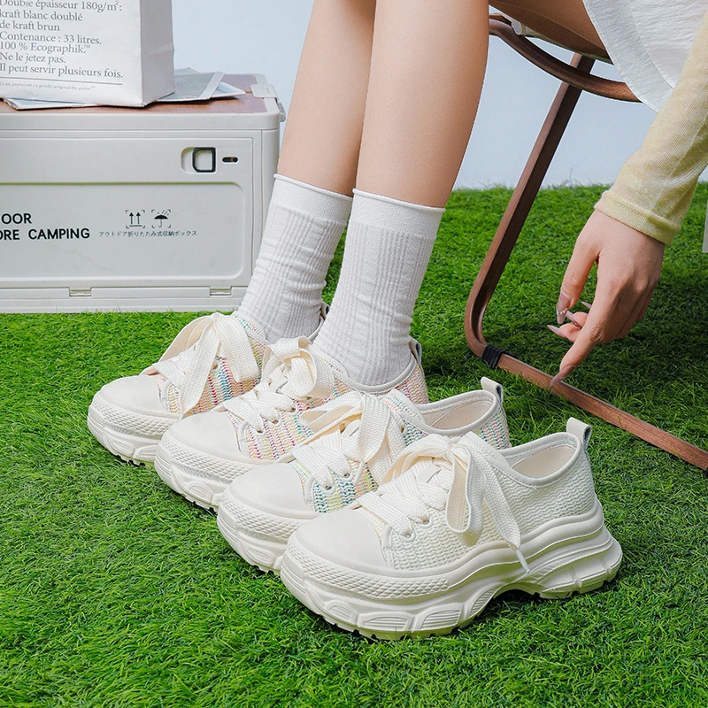 2025夏季时尚百搭超轻厚底飞织网面透气小众ins休闲女鞋10080