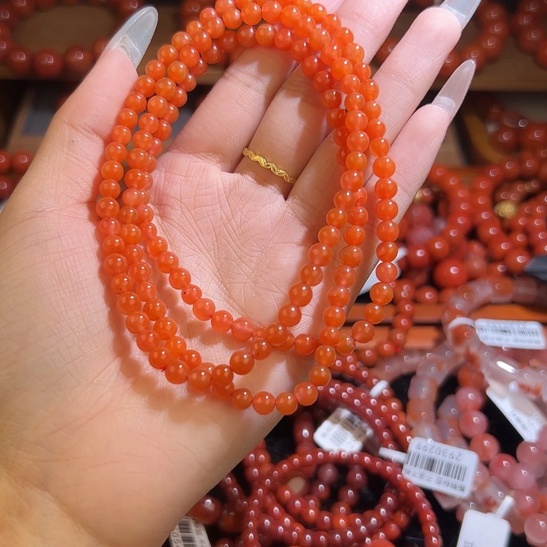 南红玛瑙手串未镶嵌5mm深芬达色