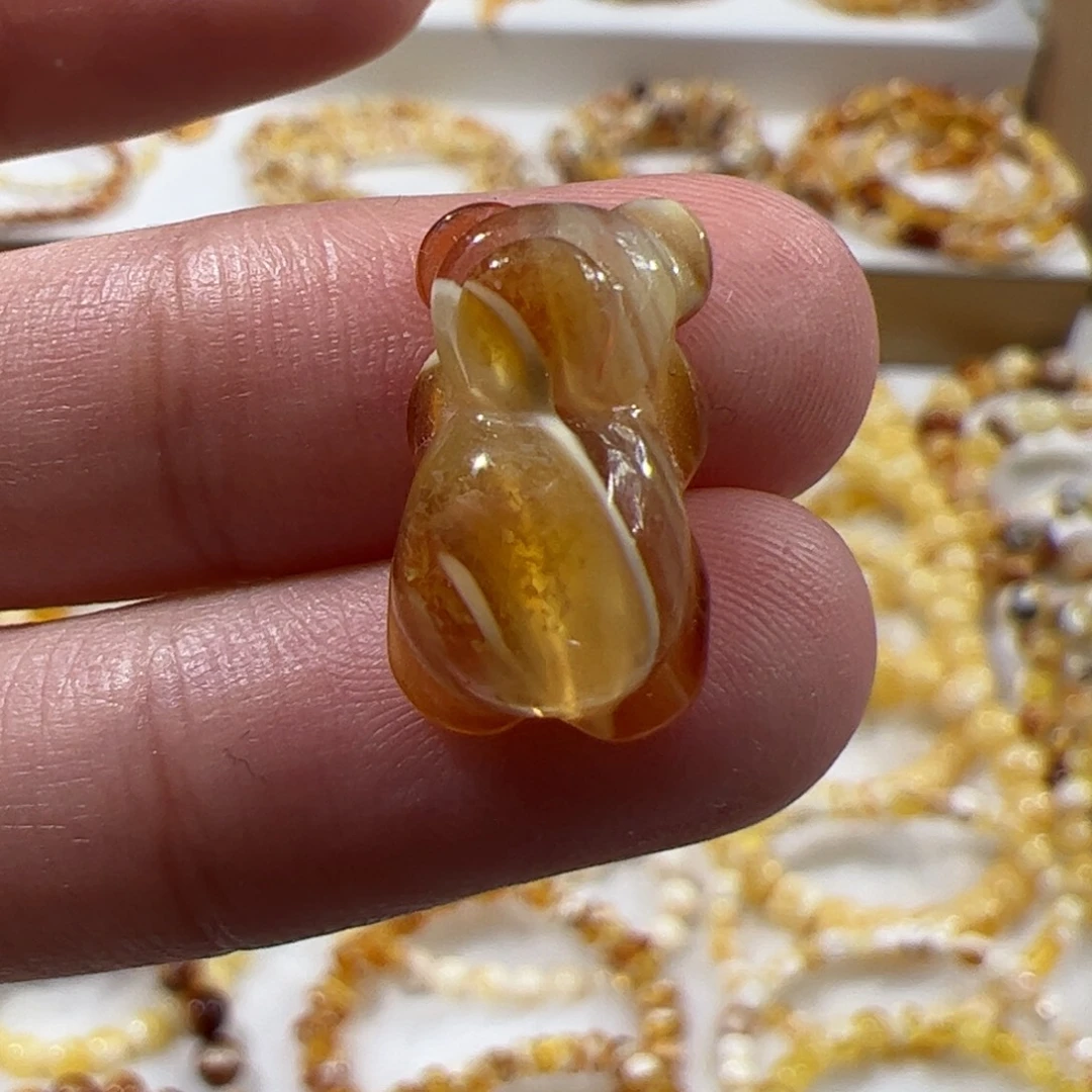 琥珀未镶嵌珠宝奇石拉丝妖花小熊