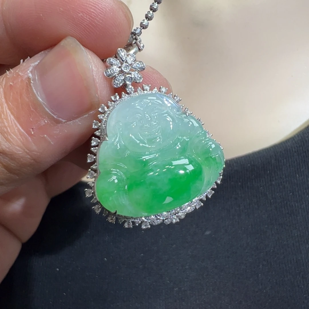 翡翠吊坠(不含链)18K金镶嵌