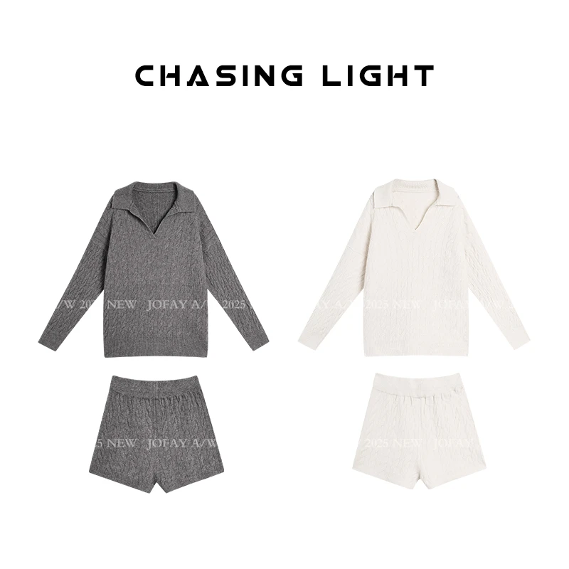 【CHASINGLIGHT】|茉莉奶白|绞花毛衣短裤套 秋冬款时尚套装 TZ0335
