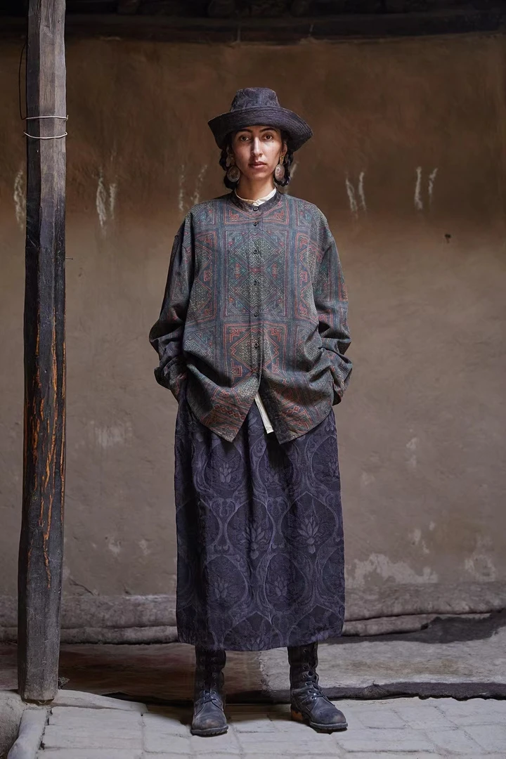 左岸迷香原创设计（香云纱衬衫）中式复古印花宽松长袖Z24FW1007