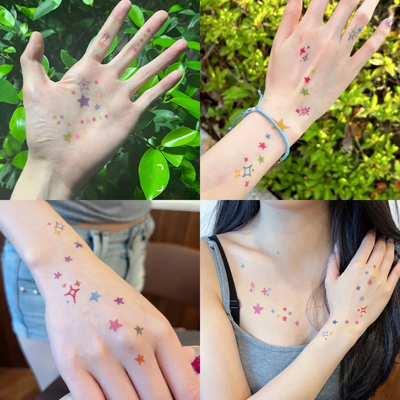 夏日小清新彩色星星纹身贴高颜值个性ins风辣妹防水持久逼真贴纸