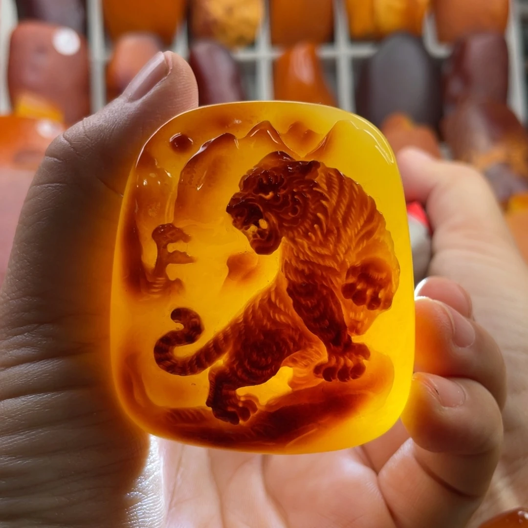 定制琥珀未镶嵌定制款天然琥珀蜜蜡老虎牌子