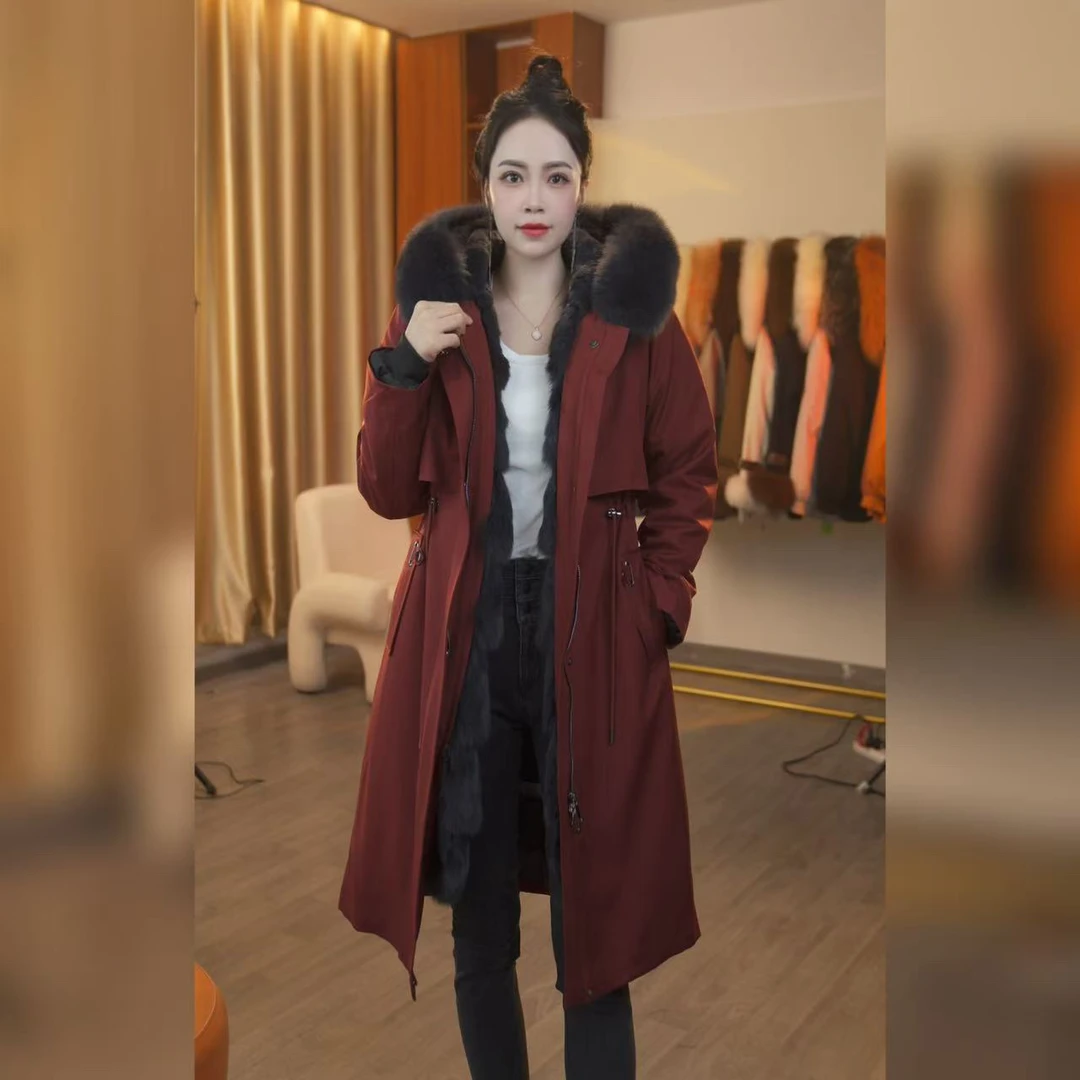 【琼玉狐狸毛】升级版狐狸毛大门襟派克服时尚加厚保暖可拆卸26518