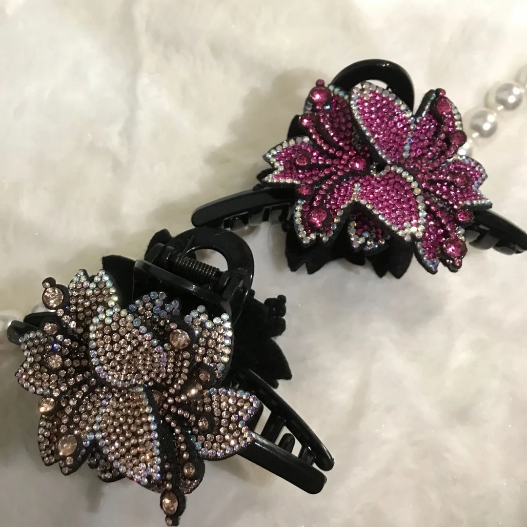 2025新款超闪花朵抓夹气质后脑勺盘发鲨鱼夹子复古高级抓夹头饰