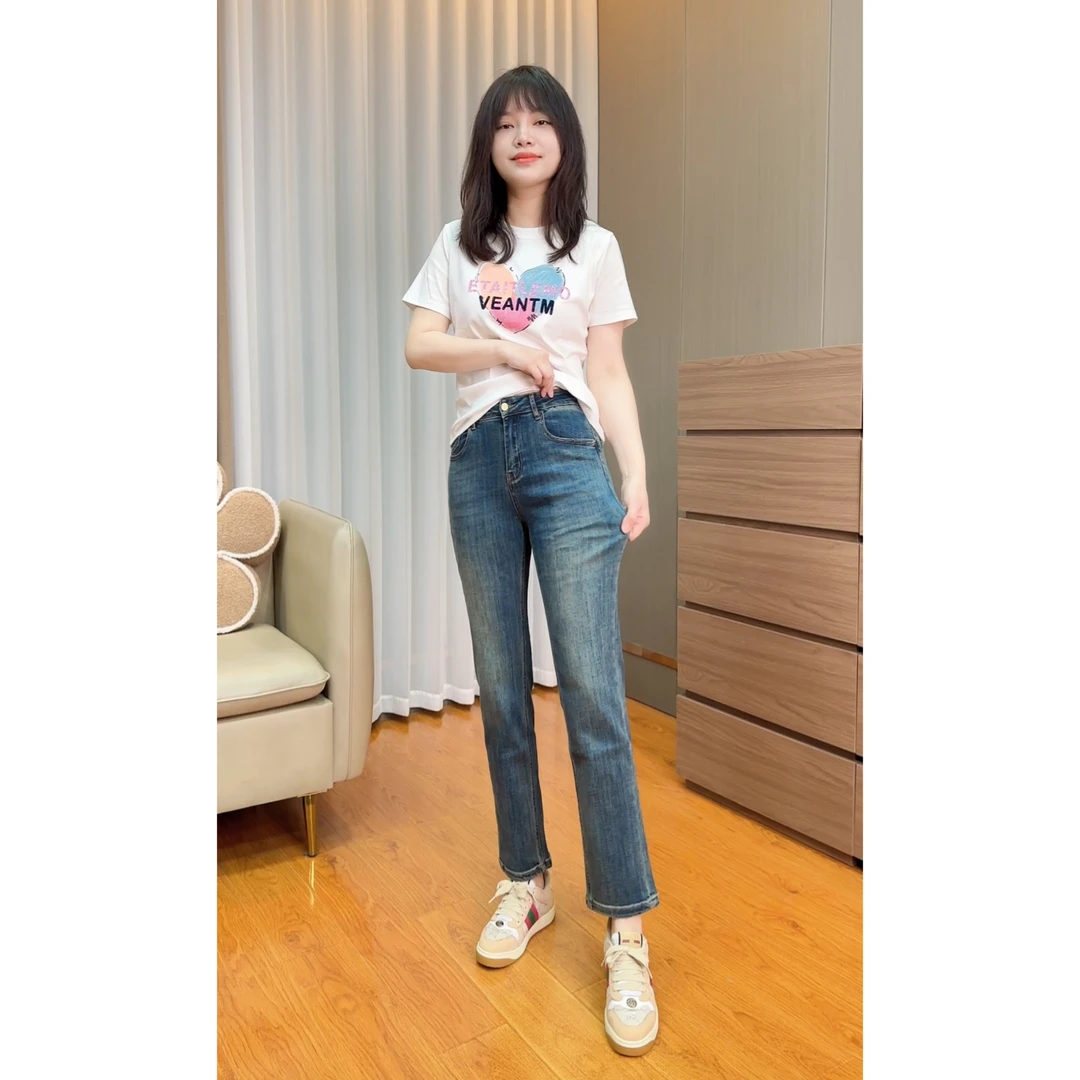 御妍婷9906烟管牛仔裤显瘦中腰弹力九分裤女气质百搭窄版直筒裤