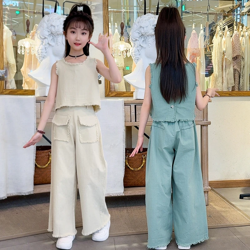 儿童2025夏款纯色套装新款气质休闲百搭宽松洋气中大童儿童两件套